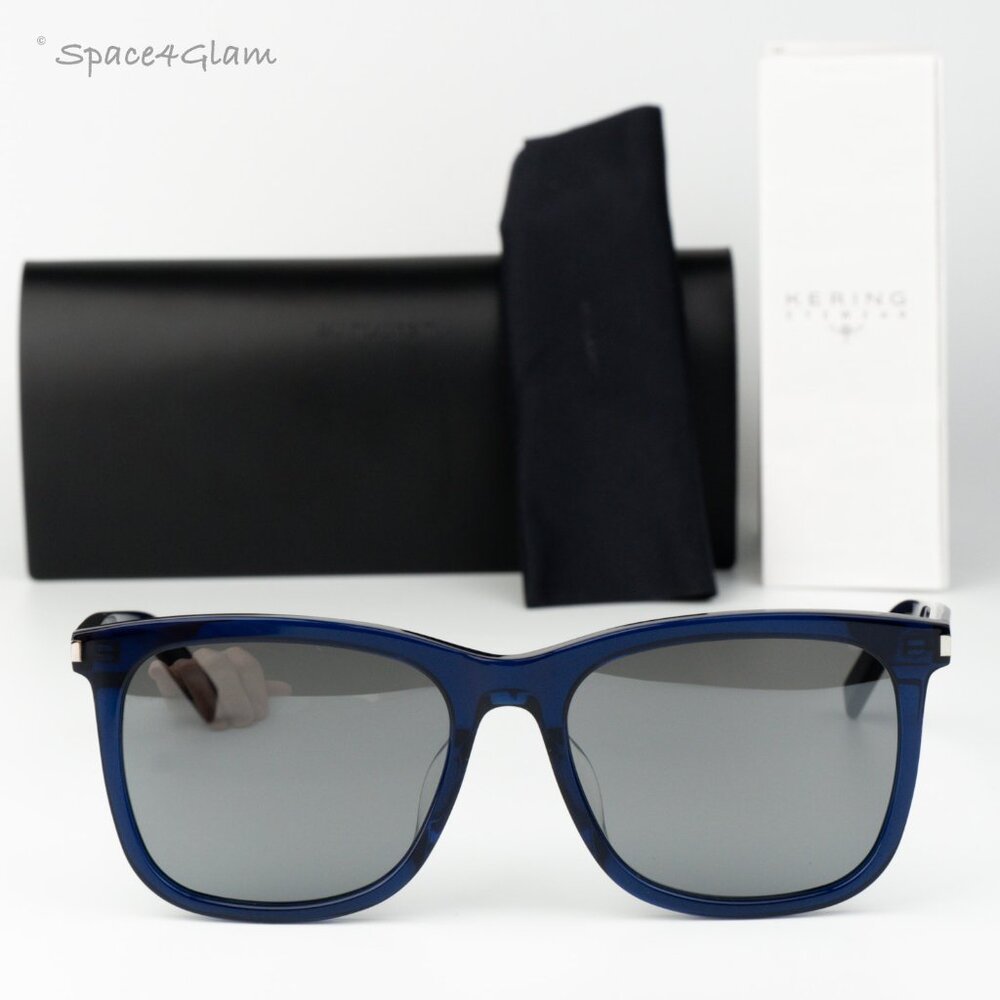 Saint Laurent Men Sunglasses Blue Silver Square SL116K 003 NEW AUTHENTIC